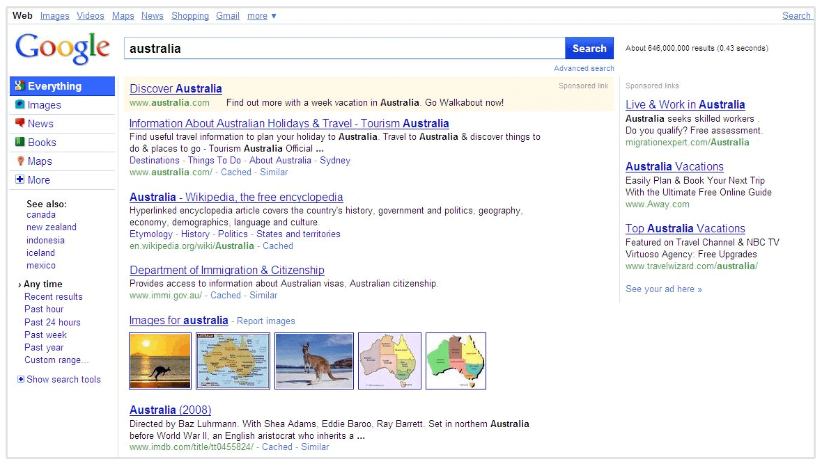 Google SERP 2010 alt